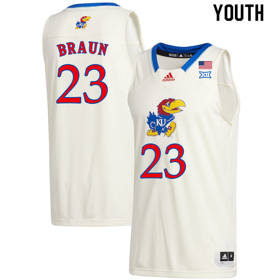 Youth #23 Parker Braun Kansas Jayhawks College Basketball Jerseys Stitched Sale-Cream